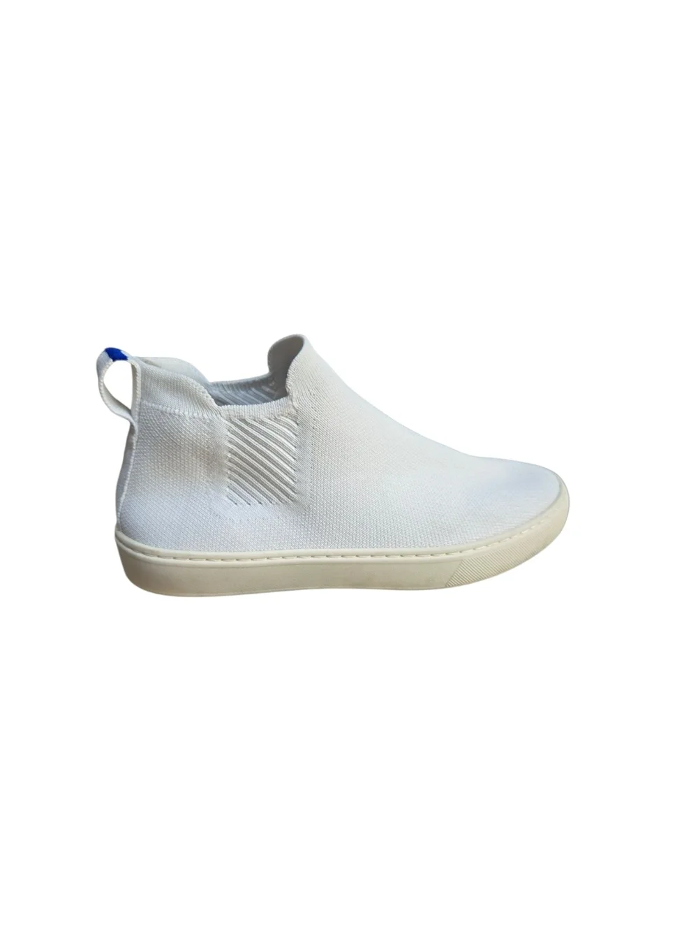 Rothy's White Slip-On Knit High-Top Sneaker with Blue Pull Tab Size 7.5